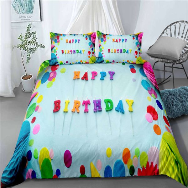 children home decor bedding happy birthday cartoon quilt cover single double full size bed cover pillowcase 2/3 piece