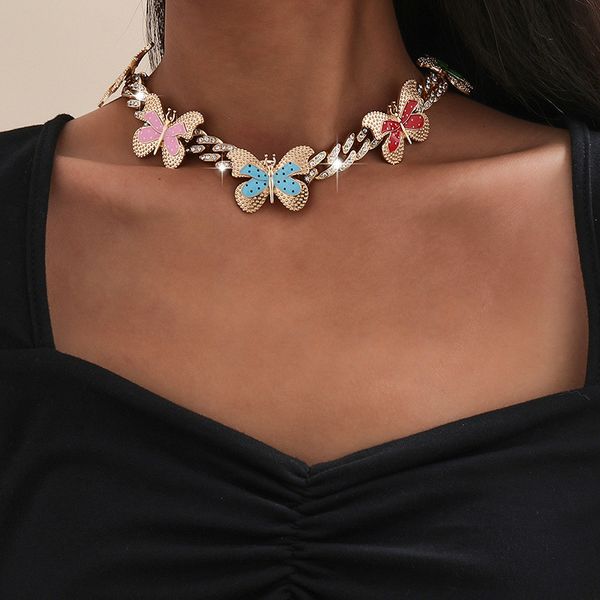 jewelry inlaid with cuban button for women's simple temperament colorful full diamond butterfly necklace, Silver
jewelry inlaid with cuban button for women's simple temperament colorful full diamond butterfly necklace, Silver