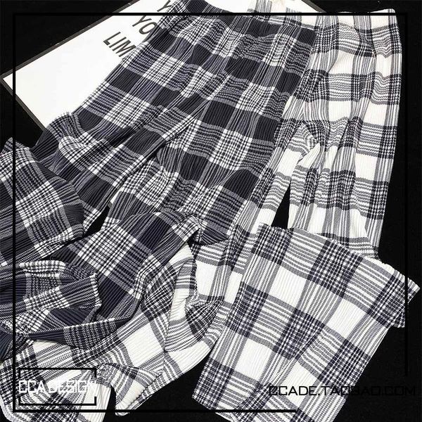 women's pants & capris cca homemade high street big brand style plaid pleated mop wide leg loose casual for women, Black;white
women's pants & capris cca homemade high street big brand style plaid pleated mop wide leg loose casual for women, Black;white