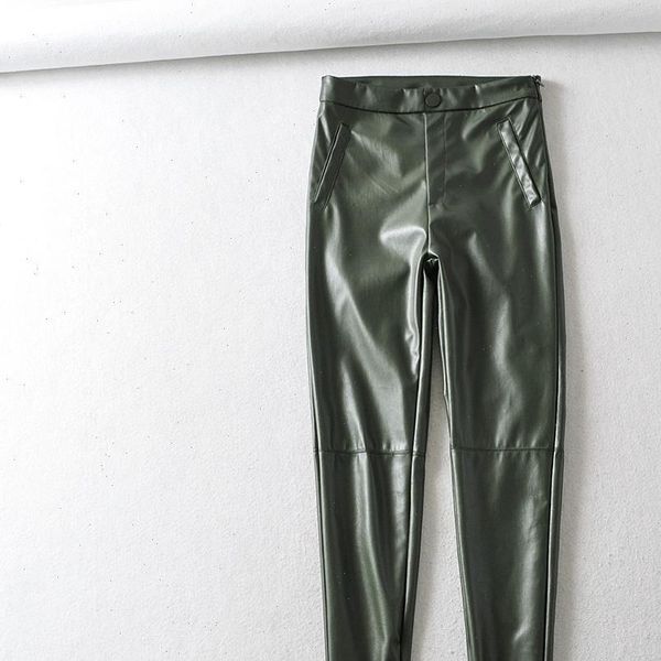 women dark green faux leather suit pants high waist pants sashes pockets 2021 ladies pu leather trousers elegant pocket, Black;white
women dark green faux leather suit pants high waist pants sashes pockets 2021 ladies pu leather trousers elegant pocket, Black;white