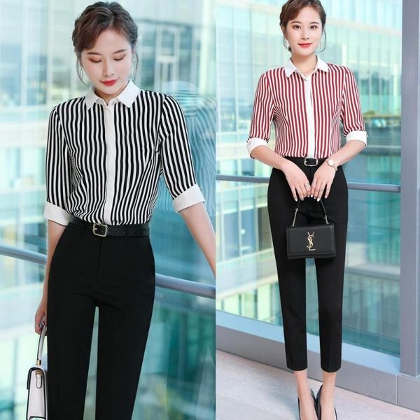 women's blouses & shirts women office ladies 2 piece pant and sets work wear half sleeve black striped, White
women's blouses & shirts women office ladies 2 piece pant and sets work wear half sleeve black striped, White