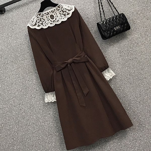 vintage hollow flower hook 2021 new korean spring elegant lace peter pan collar long sleeve knee plied party dress aan1, Black;gray
vintage hollow flower hook 2021 new korean spring elegant lace peter pan collar long sleeve knee plied party dress aan1, Black;gray