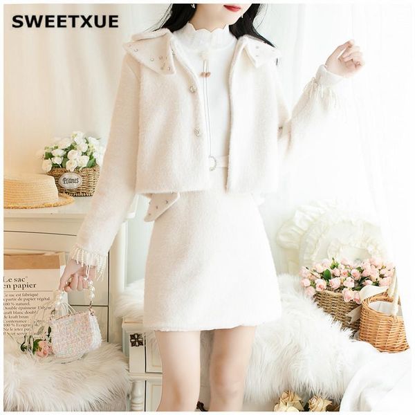 two piece dress sweetxue 2021 fashion skirt set winter women's sweet lapel rhinestone decorative single breasted tassel short jacket mi, White
two piece dress sweetxue 2021 fashion skirt set winter women's sweet lapel rhinestone decorative single breasted tassel short jacket mi, White