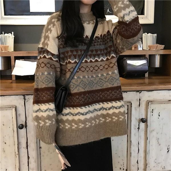 women's sweaters syj winter women sweater pullover knit jumpers loose striped pull korean style knitwear casual argyle 2021, White;black
women's sweaters syj winter women sweater pullover knit jumpers loose striped pull korean style knitwear casual argyle 2021, White;black