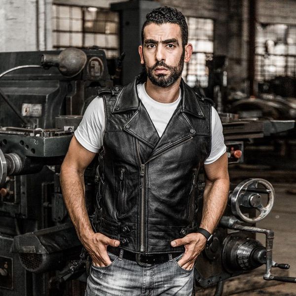 men's leather & faux 2021 vintage lapel rivet adjustable waist motorcycle vest men sleeveless cow biker jacket male, Black
men's leather & faux 2021 vintage lapel rivet adjustable waist motorcycle vest men sleeveless cow biker jacket male, Black