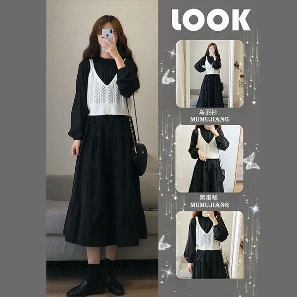 new autumn temperament sweet salt style hepburn girls wear french vest dress two suits tpxk, Black;gray
new autumn temperament sweet salt style hepburn girls wear french vest dress two suits tpxk, Black;gray