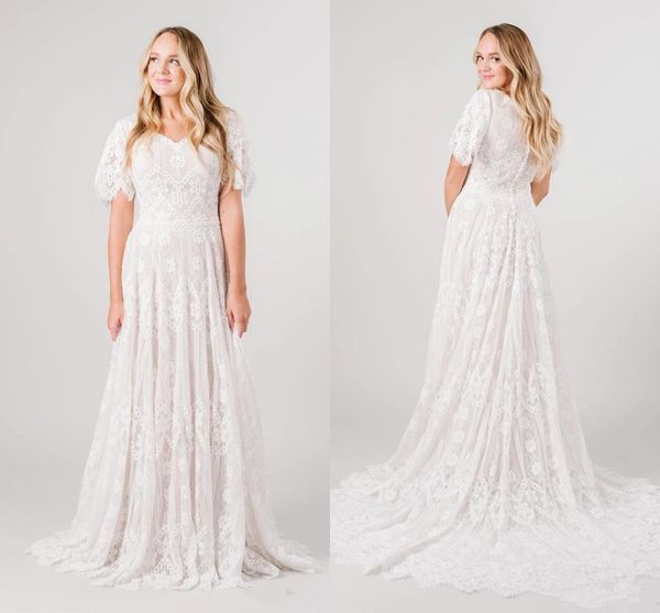 modern conservative bridal gowns with short sleeve vintage full lace covered buttons bohemian country wedding dresses, White
modern conservative bridal gowns with short sleeve vintage full lace covered buttons bohemian country wedding dresses, White