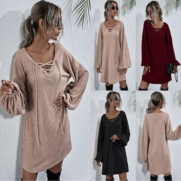 2021 new autumn winter womens v-neck lace up mini party casual lantern sleeve loose solid color knitted es vestidos 2ne3, Black;gray
2021 new autumn winter womens v-neck lace up mini party casual lantern sleeve loose solid color knitted es vestidos 2ne3, Black;gray