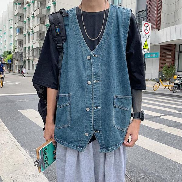 men's vests hong kong style autumn trend versatile denim waistcoat fashion brand simple casual coat vest, Black;white
men's vests hong kong style autumn trend versatile denim waistcoat fashion brand simple casual coat vest, Black;white