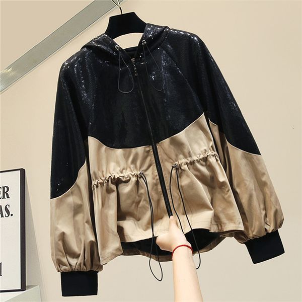 2021 heavy autumn embroidered sequins with short hood female jacket new korean style loose oversize color matching street coat fdqo, Black;brown
2021 heavy autumn embroidered sequins with short hood female jacket new korean style loose oversize color matching street coat fdqo, Black;brown