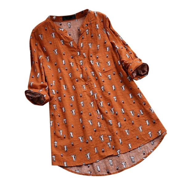 women's blouses & shirts women casual v-neck printed cat 3/4 sleeve irregular vintage blouse chemisiers et femme @, White
women's blouses & shirts women casual v-neck printed cat 3/4 sleeve irregular vintage blouse chemisiers et femme @, White