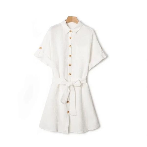 party dresses women turn-down collar mini dress 2021 ladies short sleeve single-breasted waist lace-up cotton robe with pockets, White;black
party dresses women turn-down collar mini dress 2021 ladies short sleeve single-breasted waist lace-up cotton robe with pockets, White;black