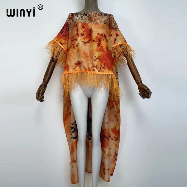 women's swimwear 2022 europe beach cover up holiday fashion print winyi maxi robe ostrich hair decoration evening party, White;black
women's swimwear 2022 europe beach cover up holiday fashion print winyi maxi robe ostrich hair decoration evening party, White;black