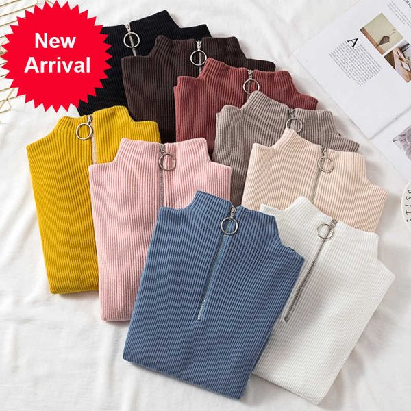 zipper half turtleneck sweater women solid slim autumn winter clothes 2021 sueter mujer basic fashion pullovers, White;black
zipper half turtleneck sweater women solid slim autumn winter clothes 2021 sueter mujer basic fashion pullovers, White;black
