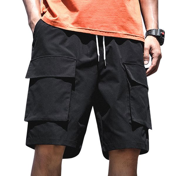 cargo shorts with big pocket for men high street drawstring knee length loose pants, White;black
cargo shorts with big pocket for men high street drawstring knee length loose pants, White;black