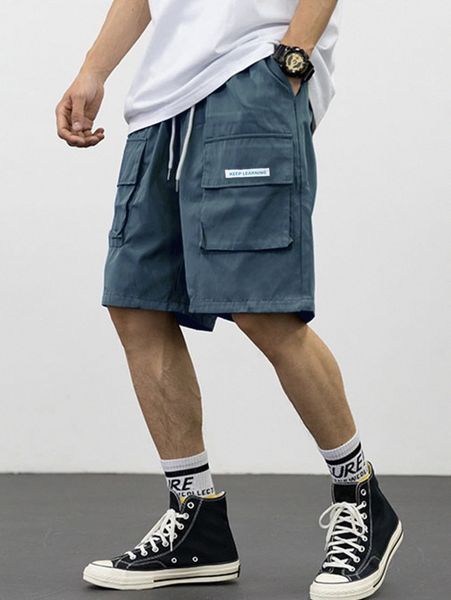 men flap pockets drawstring bermuda shorts g6ws#, Black