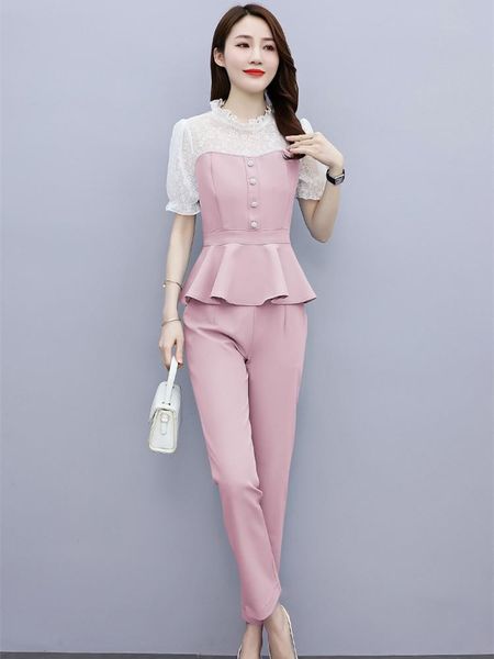 women's two piece pants ol summer 2 set women lace stitching pleated short sleeve elastic waist pencil pant 2021 business suit female c, White
women's two piece pants ol summer 2 set women lace stitching pleated short sleeve elastic waist pencil pant 2021 business suit female c, White