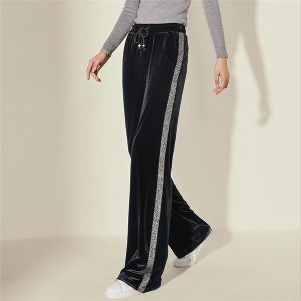 women's pants & capris velvet wide-leg women high waist black straight trousers loose korean sports spring fashion casual u6, Black;white
women's pants & capris velvet wide-leg women high waist black straight trousers loose korean sports spring fashion casual u6, Black;white