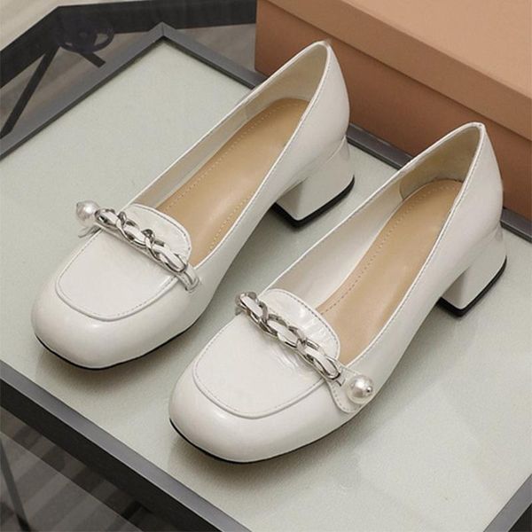 dress shoes elegant chunky high heel pumps women round toe patent leather pearl metal chain decor single spring loafers for ladies, Black
dress shoes elegant chunky high heel pumps women round toe patent leather pearl metal chain decor single spring loafers for ladies, Black