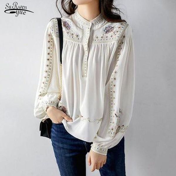 women's blouses & shirts stand collar floral embroidery chiffon blusas vintage elegant lady shirt korean chic luxury spring women gorge, White
women's blouses & shirts stand collar floral embroidery chiffon blusas vintage elegant lady shirt korean chic luxury spring women gorge, White