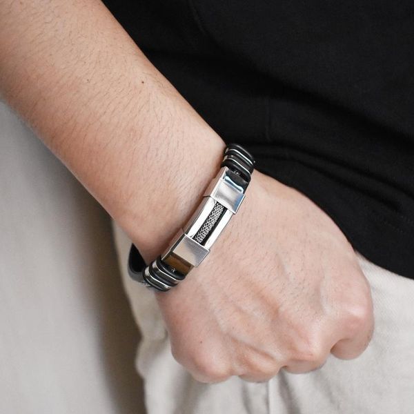 charm bracelets 2021 stainless steel bracelet men wrist band black grooved rudder silicone mesh link insert punk wristband stylish casual ba, Golden;silver
charm bracelets 2021 stainless steel bracelet men wrist band black grooved rudder silicone mesh link insert punk wristband stylish casual ba, Golden;silver