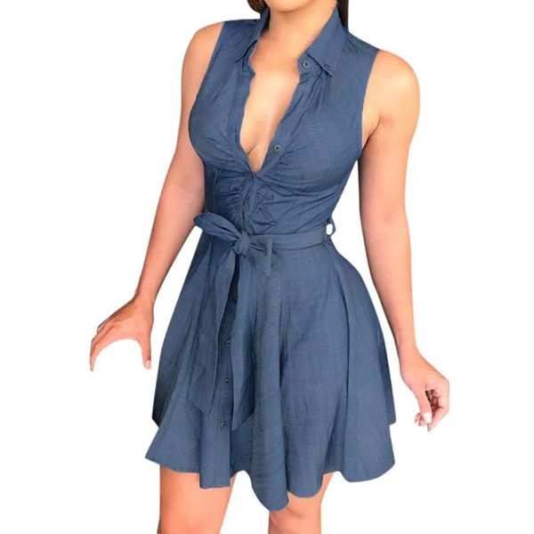 casual dresses summer dress ladies sleeveless mini solid color holiday beach women a-line sashes button vestidos #294, Black;gray
casual dresses summer dress ladies sleeveless mini solid color holiday beach women a-line sashes button vestidos #294, Black;gray