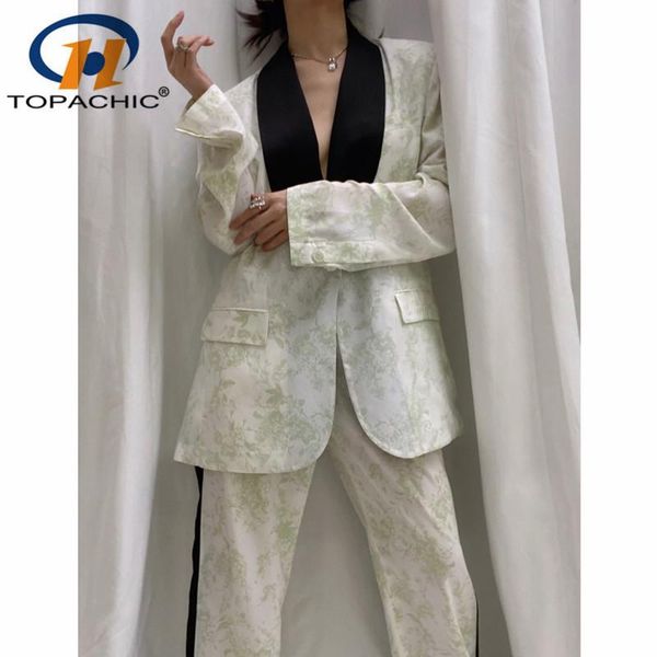 2.24 high end quality spring new fashion contrast color lapel print blazer coat or high waist straight pants set women, White
2.24 high end quality spring new fashion contrast color lapel print blazer coat or high waist straight pants set women, White