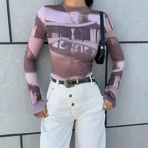 women's t-shirt fashion round neck printing temperament slim long sleeve top, White
women's t-shirt fashion round neck printing temperament slim long sleeve top, White