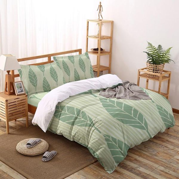leaves plant green stripes bedding set for bedroom soft bedspreads for bed home duvet cover quilt cover pillowcase