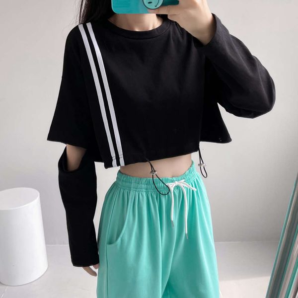 wind long sleeve bottoming shirt solid color slim fit short women's high waist navel top, Black
wind long sleeve bottoming shirt solid color slim fit short women's high waist navel top, Black