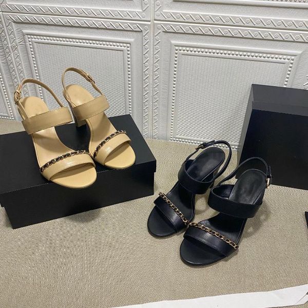 sandals genuine leather women's shoes fashion simple style classic brand chain decoration square heel design, Black
sandals genuine leather women's shoes fashion simple style classic brand chain decoration square heel design, Black