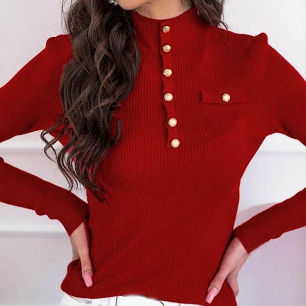 women's blouses & shirts spring/autumn women solid color sweaters turtleneck buttons pockets ribbed slim basic knitwear jumper blouse, White
women's blouses & shirts spring/autumn women solid color sweaters turtleneck buttons pockets ribbed slim basic knitwear jumper blouse, White