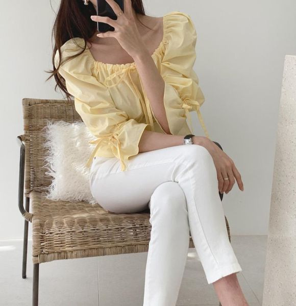 women's blouses & shirts real price 2021 summer bubble sleeve shirt, White 
women's blouses & shirts real price 2021 summer bubble sleeve shirt, White