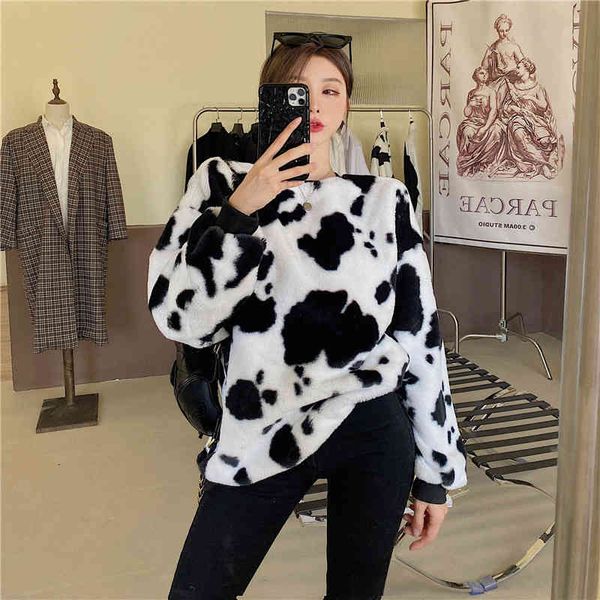 women's sweaters back chic cow print all-match jumper loose oversize lazy casual fashion streetwear winter xqhk, White;black
women's sweaters back chic cow print all-match jumper loose oversize lazy casual fashion streetwear winter xqhk, White;black