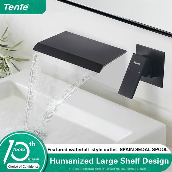 tenfe refined copper black wall-mounted faucet concealed waterfall basin faucet embedded nordic style basin tap with sedal spool 
tenfe refined copper black wall-mounted faucet concealed waterfall basin faucet embedded nordic style basin tap with sedal spool