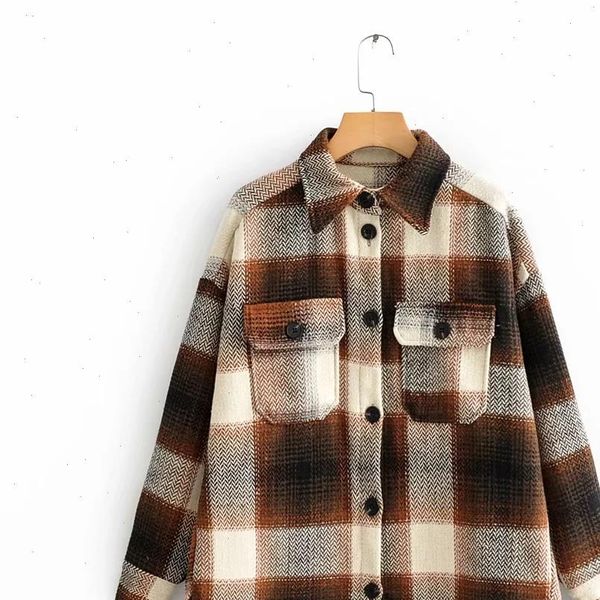 za autumn winter womens plaid woolen shirt plus tweed thick coat warm outwear woman oversize coats female shirtwear jacket, Black;brown
za autumn winter womens plaid woolen shirt plus tweed thick coat warm outwear woman oversize coats female shirtwear jacket, Black;brown