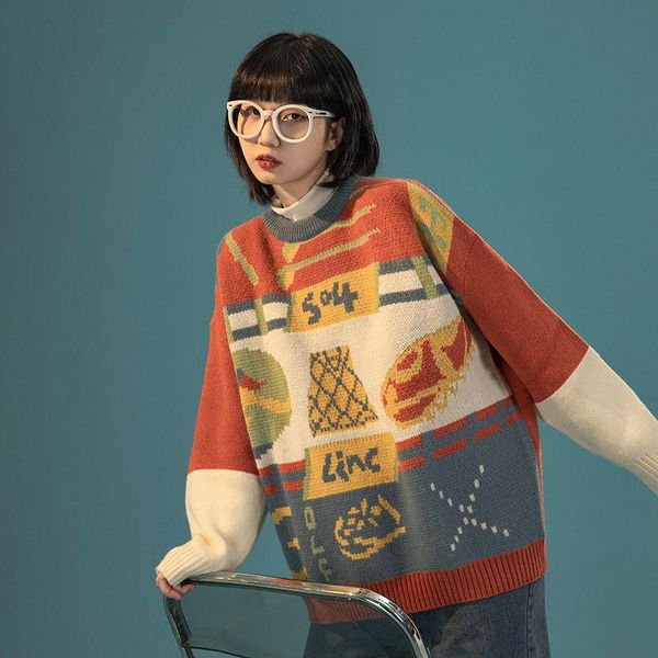 women's sweaters o neck long sleeve vintage print pullover sweater women loose casual all match japan style chic knit autumn winter su, White;black
women's sweaters o neck long sleeve vintage print pullover sweater women loose casual all match japan style chic knit autumn winter su, White;black
