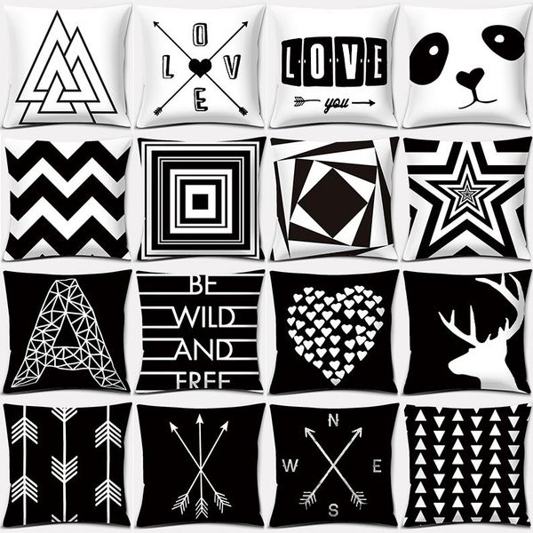 pillow case black and white series printed square home decoration pillowcase (45cm * 45cm)
