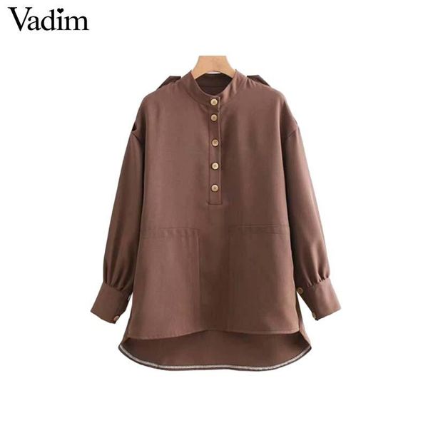 women's blouses & shirts vadim women basic solid loose blouse pockets long sleeve stand collar female casual wear chic blusas la548, White
women's blouses & shirts vadim women basic solid loose blouse pockets long sleeve stand collar female casual wear chic blusas la548, White