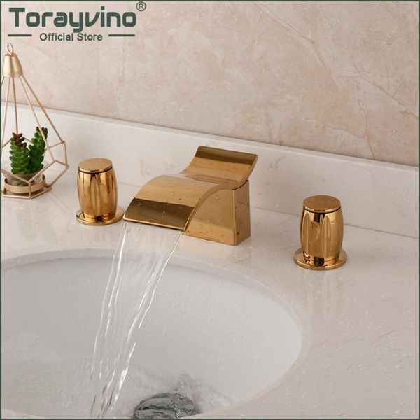 bathroom sink faucets torayvino golden plated 3 pcs bathtub faucet basin deck mounted dual handles and cold mixer water tap
bathroom sink faucets torayvino golden plated 3 pcs bathtub faucet basin deck mounted dual handles and cold mixer water tap