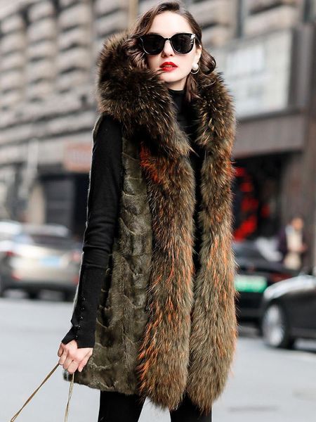 women's fur & faux luxury quality fashion mink high coat real raccoon collar hooded female jacket thicken warm woman mujer parkas zjt, Black
women's fur & faux luxury quality fashion mink high coat real raccoon collar hooded female jacket thicken warm woman mujer parkas zjt, Black