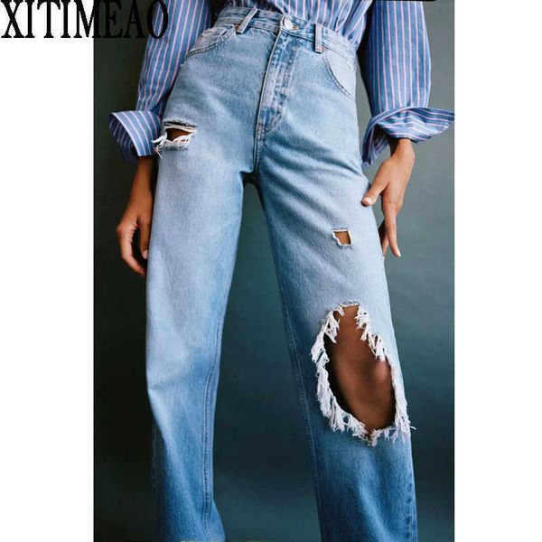 za high waist loose comfortable jeans for women fashionable casual straight pants basic knee hole xitimeao 210604, Blue
za high waist loose comfortable jeans for women fashionable casual straight pants basic knee hole xitimeao 210604, Blue