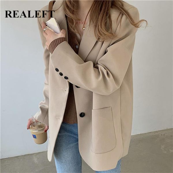 women's suits & blazers realeft autumn winter single breasted loose blazer 2021 double pockets elegant long sleeve office casual outwea, White;black
women's suits & blazers realeft autumn winter single breasted loose blazer 2021 double pockets elegant long sleeve office casual outwea, White;black