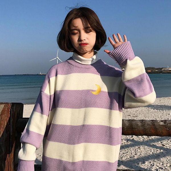women's sweaters women sweater candy color stripes moon sets embroidery korean jumpers fashion casual o-neck long sleeve pullovers, White;black
women's sweaters women sweater candy color stripes moon sets embroidery korean jumpers fashion casual o-neck long sleeve pullovers, White;black
