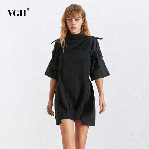 casual dresses vgh black elegant patchwork dress for women turtleneck short sleeve high waist irregular ruched loose midi female 2021, Black;gray
casual dresses vgh black elegant patchwork dress for women turtleneck short sleeve high waist irregular ruched loose midi female 2021, Black;gray