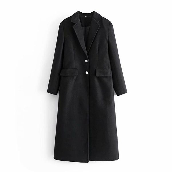 women's wool & blends winter coat casual solid color single-breasted pocket decoration long, Black
women's wool & blends winter coat casual solid color single-breasted pocket decoration long, Black