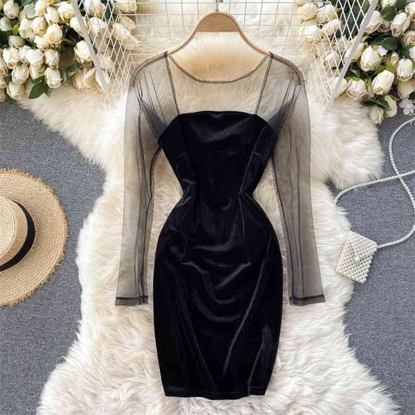 autumn perspective mesh patchwork long sleeve mini bodycon dress black velvet vestidos night out club outfits 210603, Black;gray
autumn perspective mesh patchwork long sleeve mini bodycon dress black velvet vestidos night out club outfits 210603, Black;gray