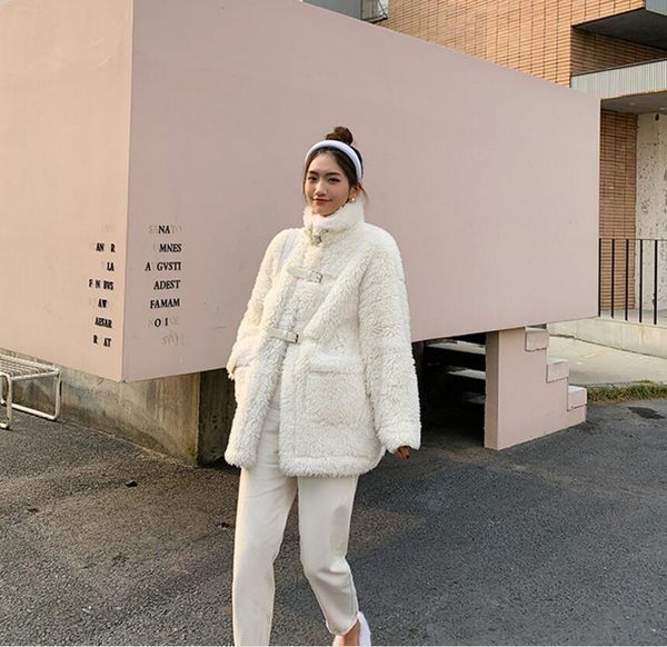 white winter stand collar curly hairy shaggy sheep fur jacket buckle belt button keep warm furry faux fur women coat outerwear, Black
white winter stand collar curly hairy shaggy sheep fur jacket buckle belt button keep warm furry faux fur women coat outerwear, Black