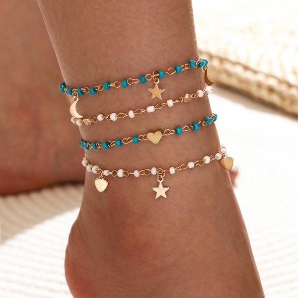 anklets 4 pcs/set acrylic beads ankle chains heart star charm for women gold color 2021 fashion foot jewelry chaine de pied, Red;blue
anklets 4 pcs/set acrylic beads ankle chains heart star charm for women gold color 2021 fashion foot jewelry chaine de pied, Red;blue