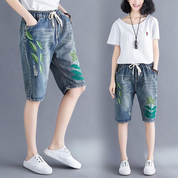 women's shorts 6877 summer women denim straight half-length plants embroidery hole bleached elegant fashion drawstring elastic waist, White;black
women's shorts 6877 summer women denim straight half-length plants embroidery hole bleached elegant fashion drawstring elastic waist, White;black
